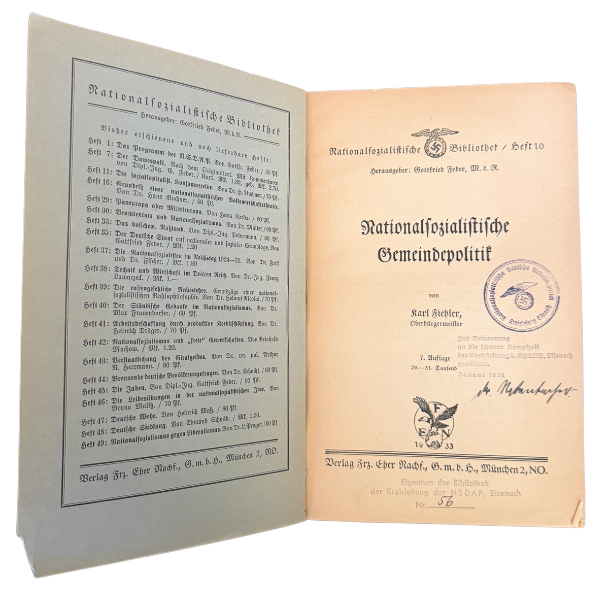 Original 1933 National Socialist Municipal Policy Booklet – Karl Fiehler