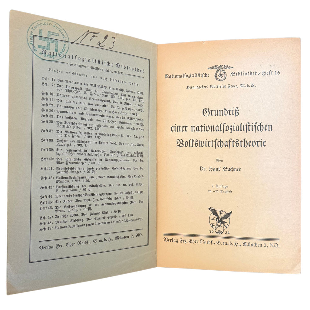 Original German National Socialist Economic Theory Booklet (1934) – Hans Buchner