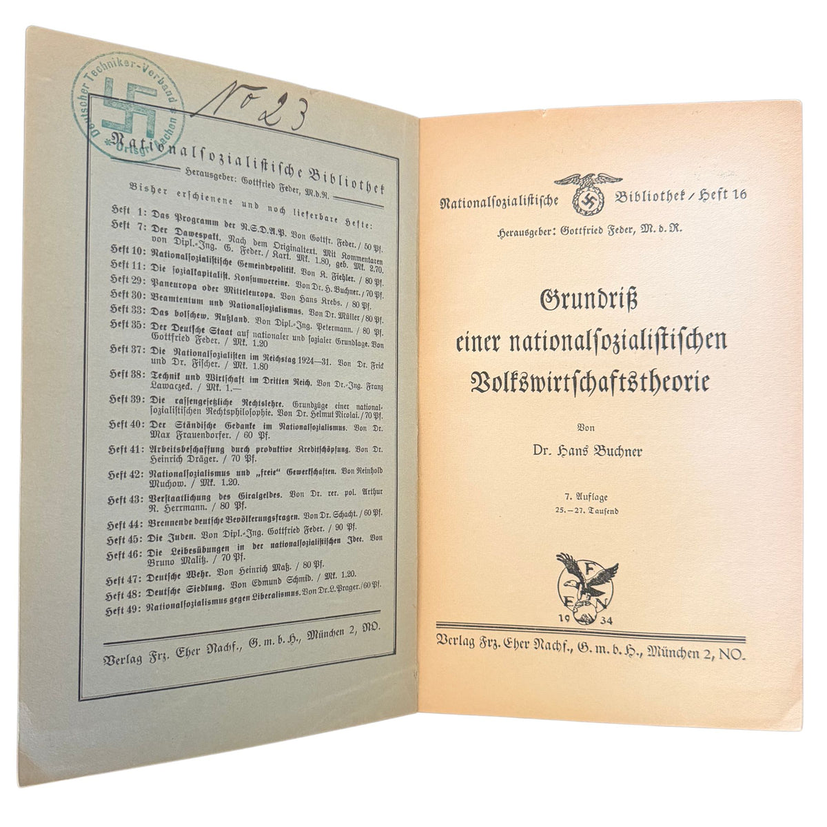 Original German National Socialist Economic Theory Booklet (1934) – Hans Buchner