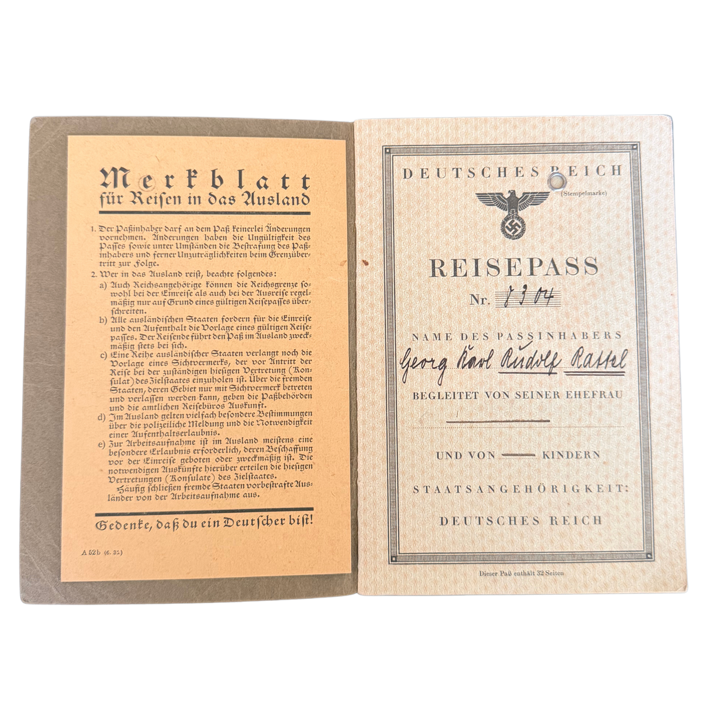 Original 1937 German Reich Passport – Third Reich Travel Document with Photograph and Stamps
