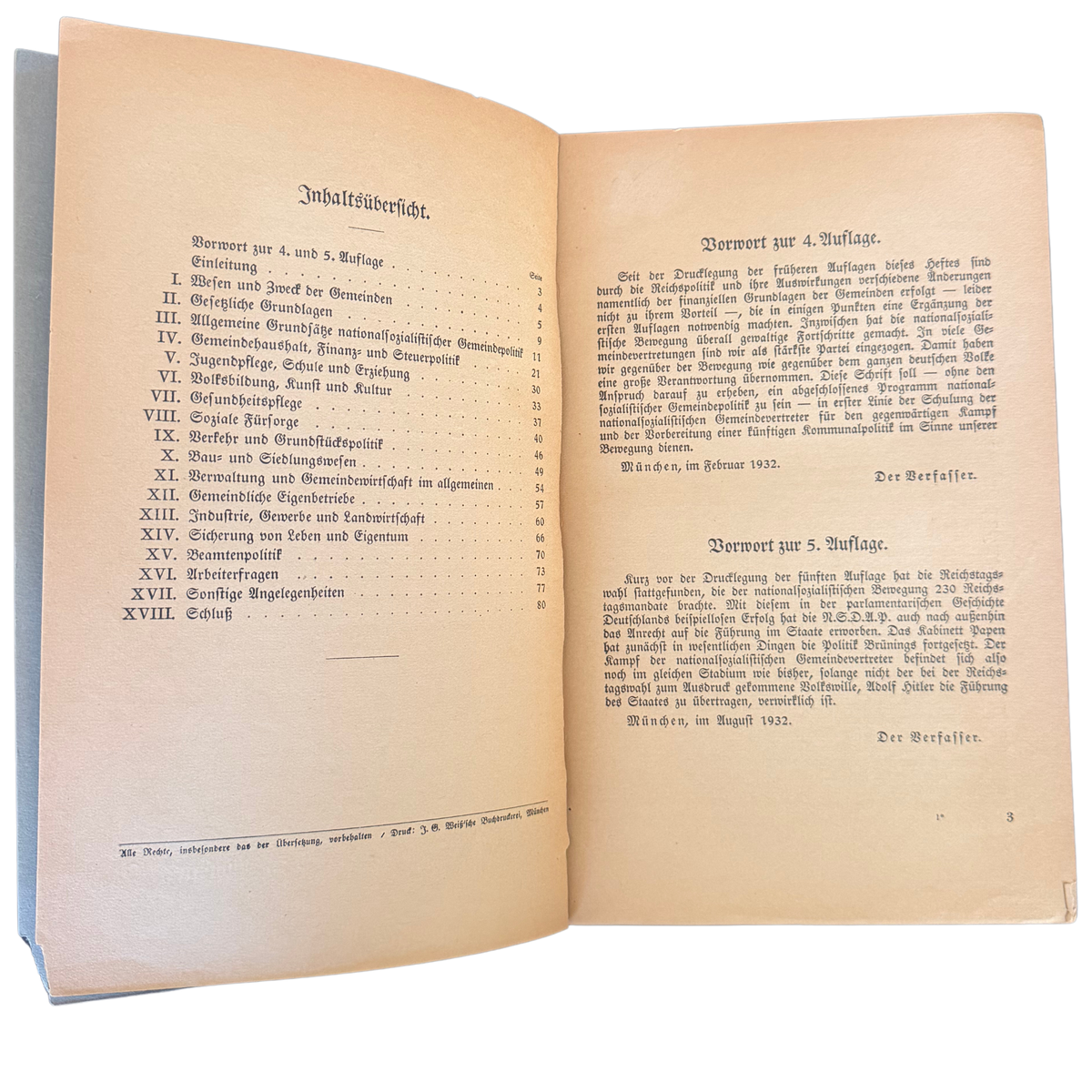 Original 1933 National Socialist Municipal Policy Booklet – Karl Fiehler