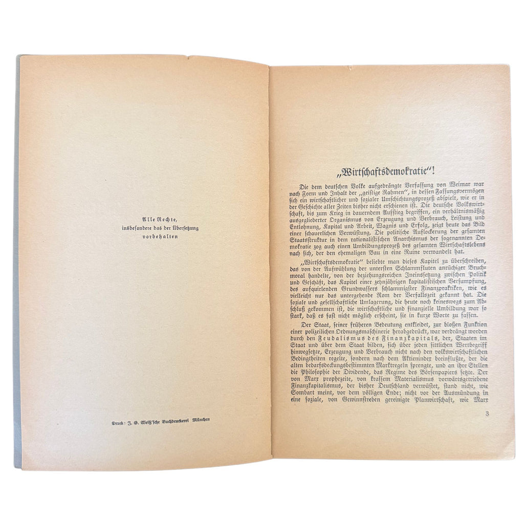 Original German National Socialist Economic Theory Booklet (1934) – Hans Buchner