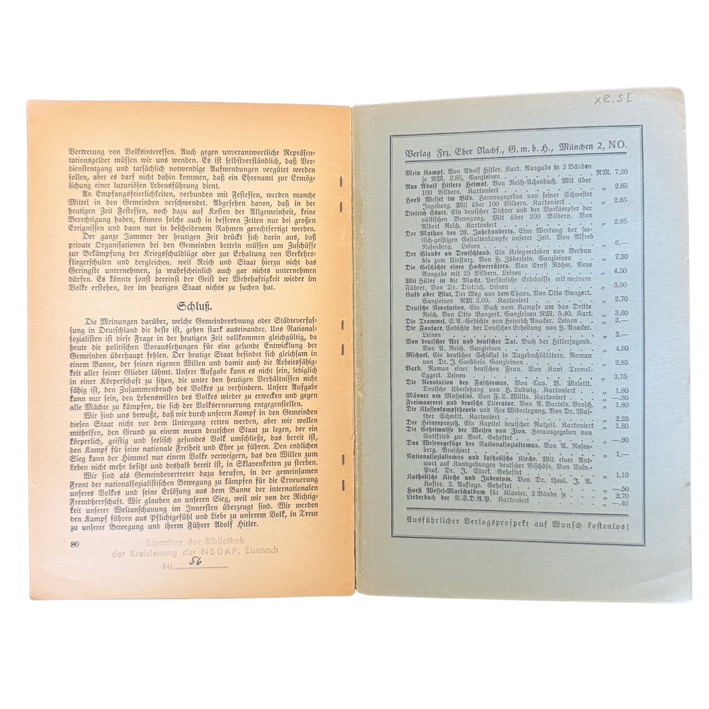 Original 1933 National Socialist Municipal Policy Booklet – Karl Fiehler