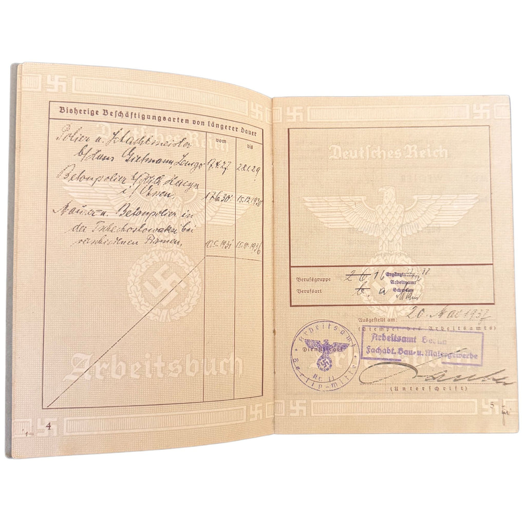 Original Arbeitsbuch of Nazi Germany — Third Reich Employment Record