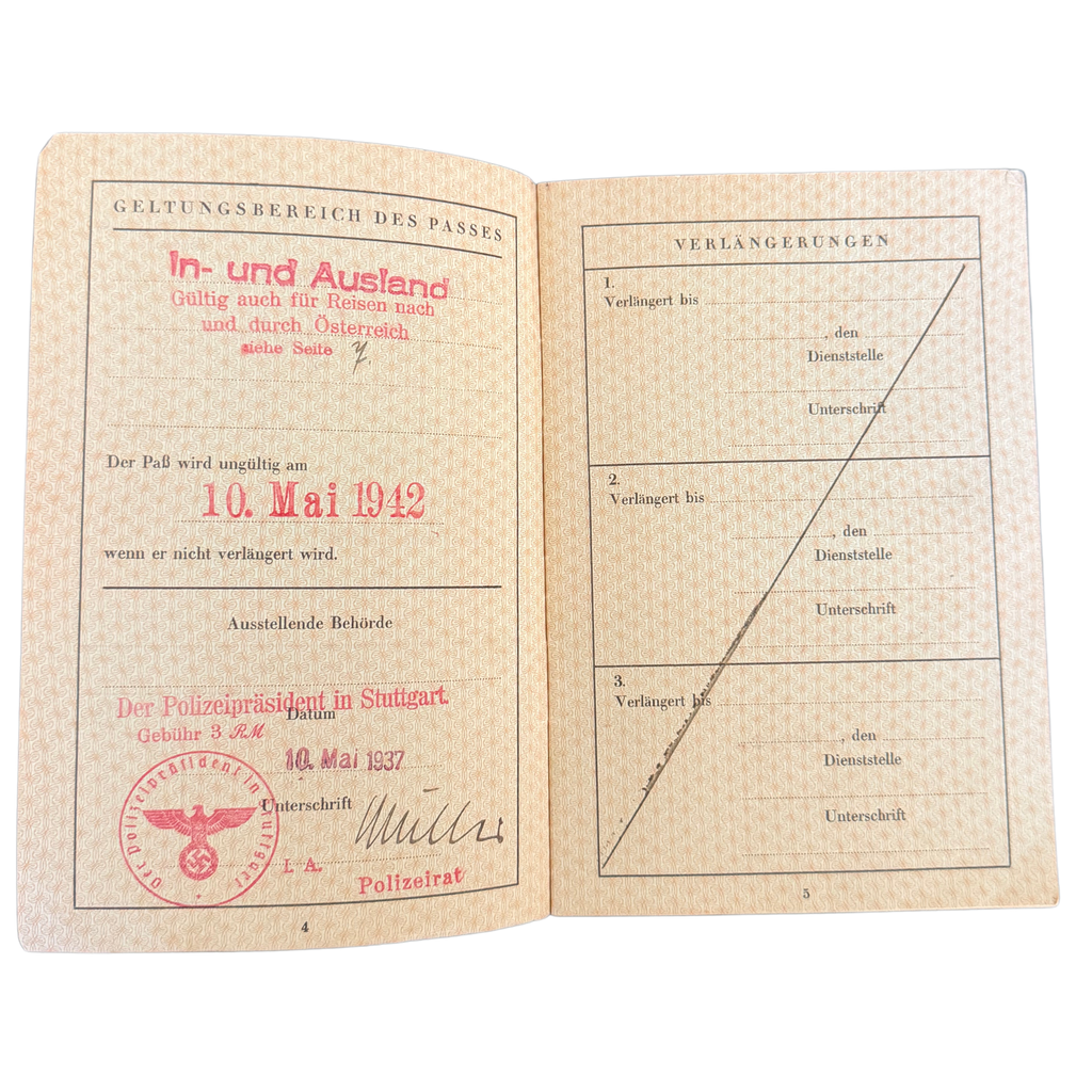 Original 1937 German Reich Passport – Third Reich Travel Document with Photograph and Stamps