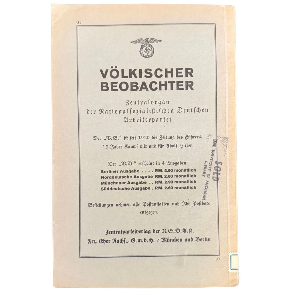 Original 1933 National Socialist Municipal Policy Booklet – Karl Fiehler