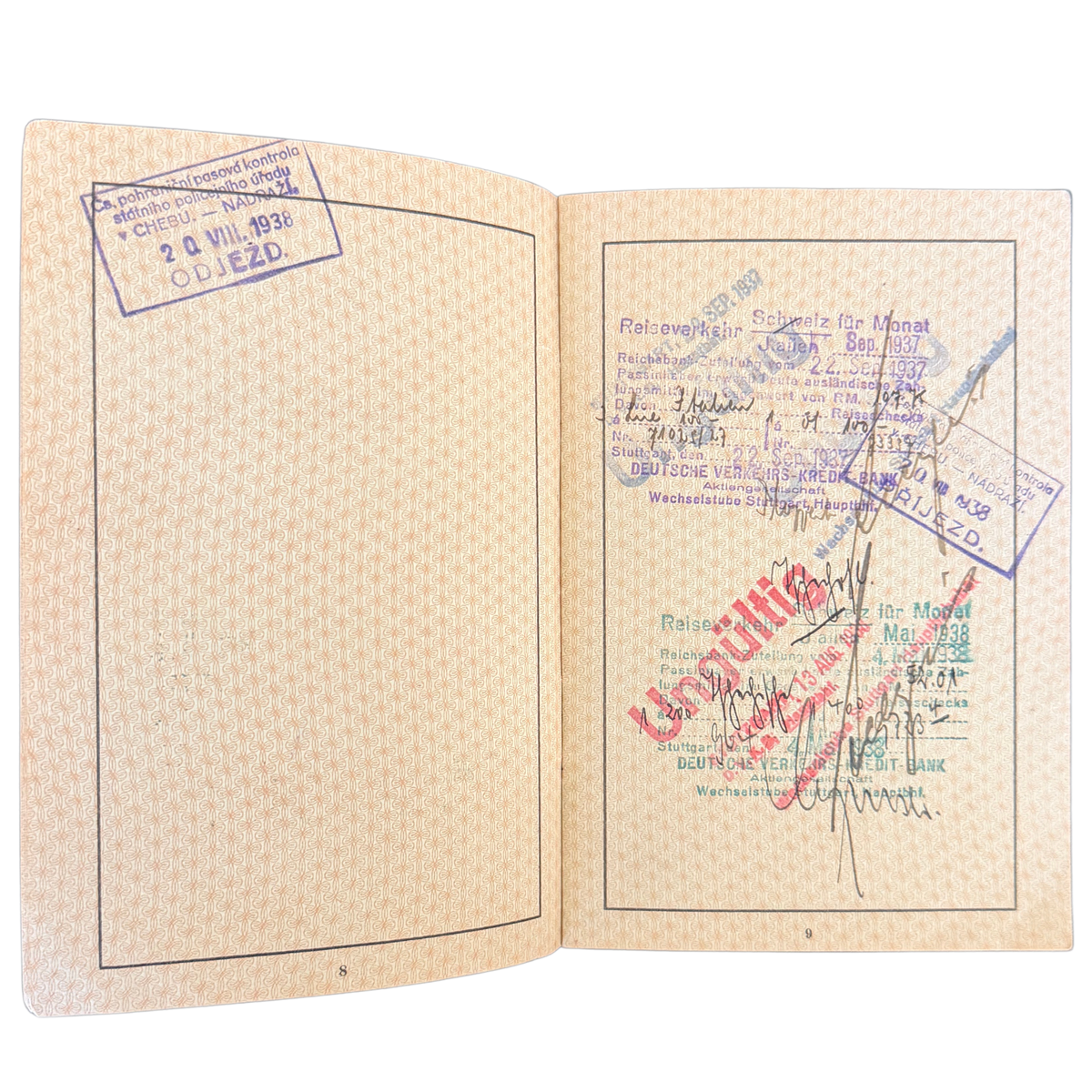 Original 1937 German Reich Passport – Third Reich Travel Document with Photograph and Stamps
